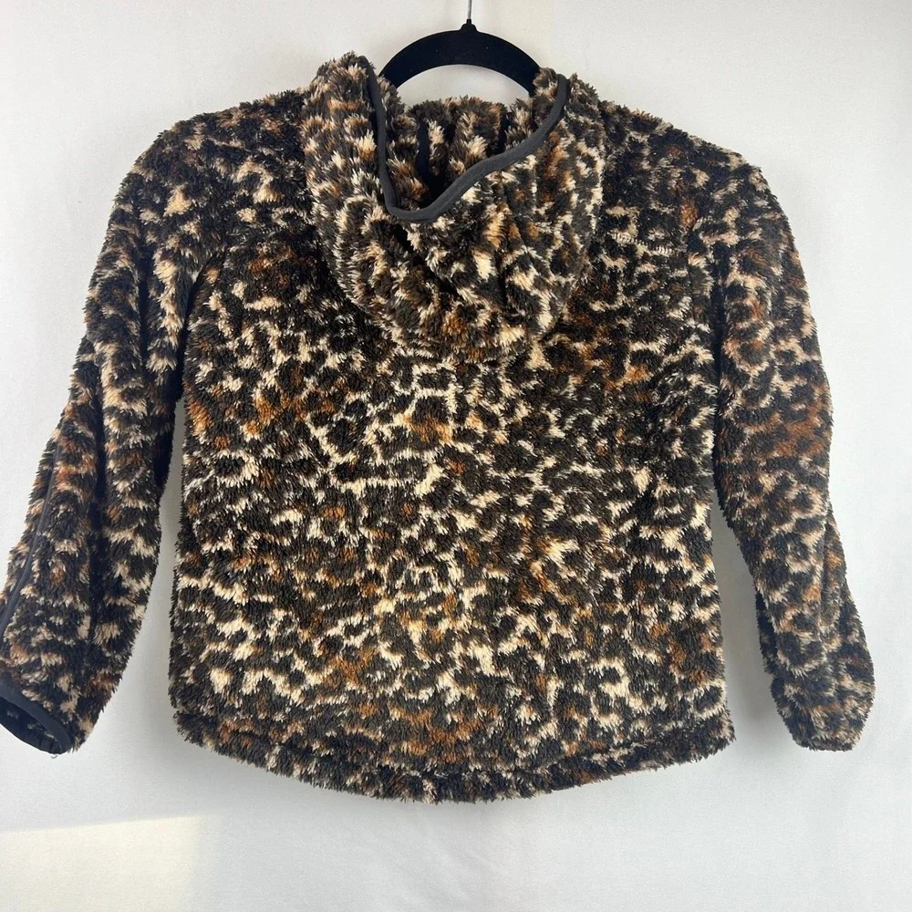 All in Motion Girls Leopard Print Sherpa Zip Up Hoodie Jacket Size S 6/7 New